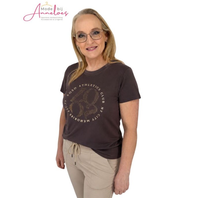 Zoso T-shirt Britt Tekst glitter - Espresso